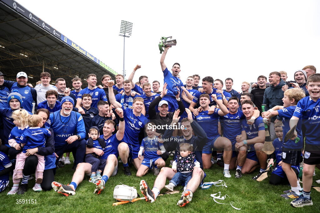 11 October 2026; Thurles Sarsfields players celebrate with the Dan Breen cup after the Tipperary County Senior Club Hurling Championship final match between Moycarkey-Borris and Thurles Sarsfields at FBD Semple Stadium in Thurles, Tipperary. Photo by Michael P Ryan/Sportsfile
