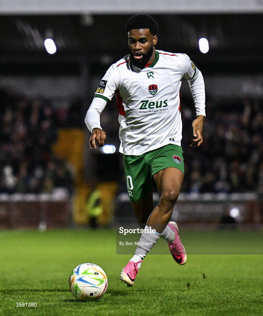 9 October 2026; Hans Mpongo of Cork City during the SSE Airtricity Men’s First Division match between Cork City and Finn Harps at Turner's Cross in Cork. Photo by Ben McShane/Sportsfile