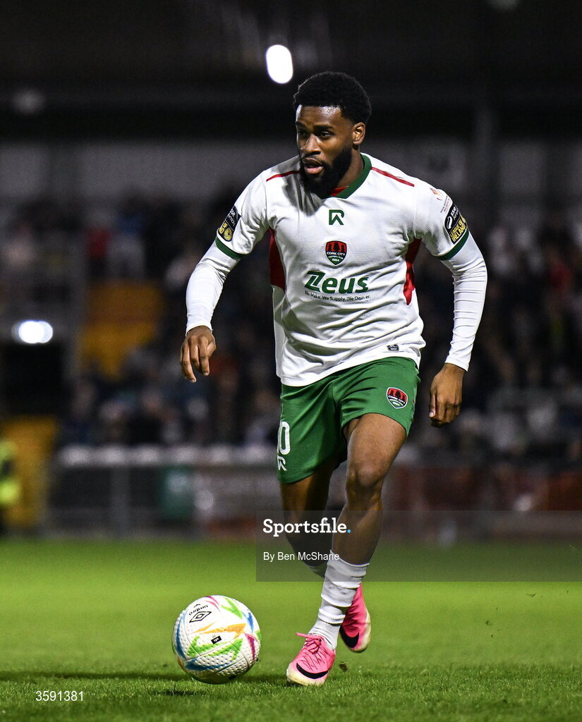 9 October 2026; Hans Mpongo of Cork City during the SSE Airtricity Men’s First Division match between Cork City and Finn Harps at Turner's Cross in Cork. Photo by Ben McShane/Sportsfile