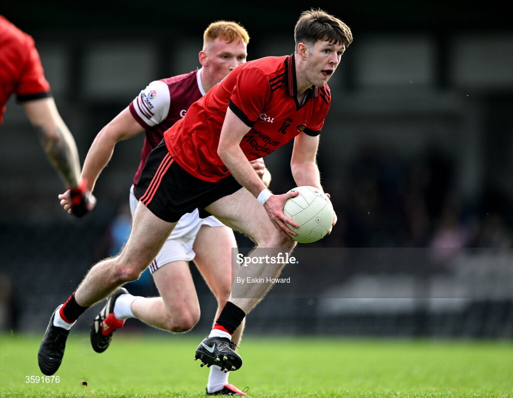 11 October 2026; Fintan Campbell of St Mary's in action against Evan Lyons of Shamrock Gaels during the Sligo County Senior Club Football Championship final match between Shamrock Gaels and St Mary's at Markievicz Park in Sligo. Photo by Eakin Howard/Sportsfile
