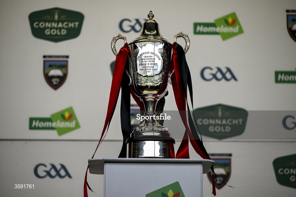 11 October 2026; The trophy is seen after the Sligo County Senior Club Football Championship final match between Shamrock Gaels and St Mary's at Markievicz Park in Sligo. Photo by Eakin Howard/Sportsfile