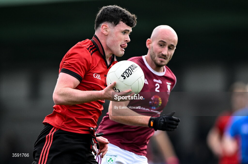 11 October 2026; Eli Rooney of St Mary's in action against Ben Touhy of Shamrock Gaels during the Sligo County Senior Club Football Championship final match between Shamrock Gaels and St Mary's at Markievicz Park in Sligo. Photo by Eakin Howard/Sportsfile