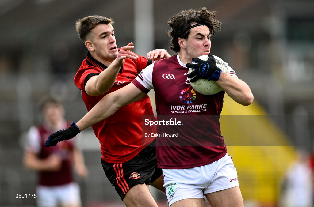 11 October 2026; Sean Carroll of Shamrock Gaels in action against Marc Clifford of St Mary's during the Sligo County Senior Club Football Championship final match between Shamrock Gaels and St Mary's at Markievicz Park in Sligo. Photo by Eakin Howard/Sportsfile