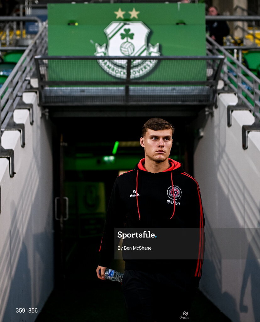 12 October 2026; Markuss Strods of Bohemians arrives before the SSE Airtricity Men's Premier Division match between Shamrock Rovers and Bohemians at Tallaght Stadium in Dublin. Photo by Ben McShane/Sportsfile