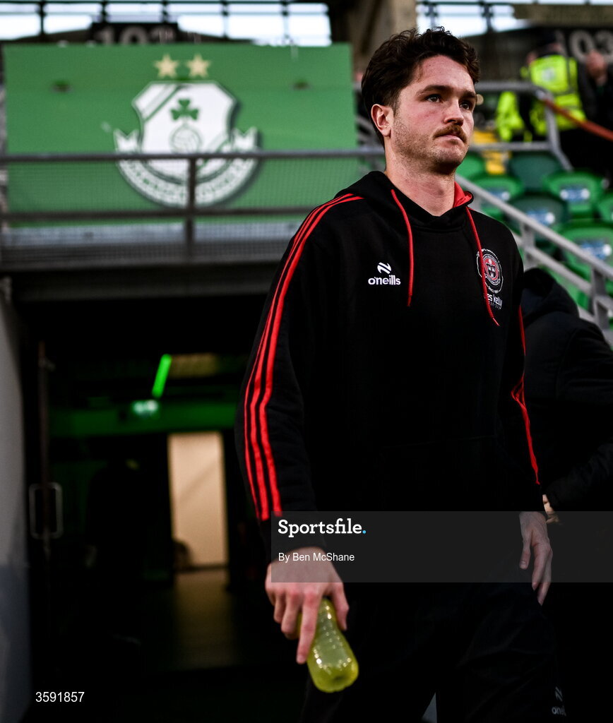 12 October 2026; Patrick Hickey of Bohemians arrives before the SSE Airtricity Men's Premier Division match between Shamrock Rovers and Bohemians at Tallaght Stadium in Dublin. Photo by Ben McShane/Sportsfile