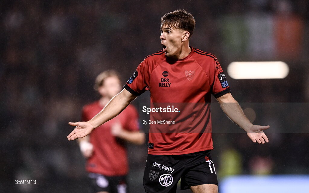 12 October 2026; Dayle Rooney of Bohemians reacts during the SSE Airtricity Men's Premier Division match between Shamrock Rovers and Bohemians at Tallaght Stadium in Dublin. Photo by Ben McShane/Sportsfile