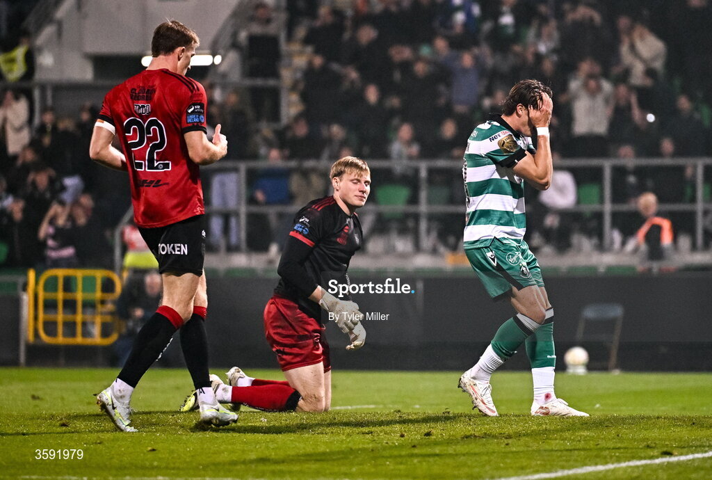12 October 2026; John McGovern of Shamrock Rovers reacts to a missed chance during the SSE Airtricity Men's Premier Division match between Shamrock Rovers and Bohemians at Tallaght Stadium in Dublin. Photo by Tyler Miller/Sportsfile