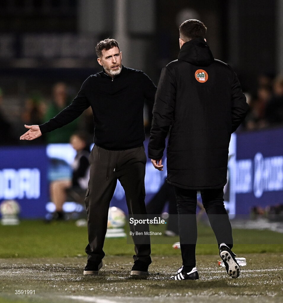 12 October 2026; Shamrock Rovers manager Stephen Bradley appeals to the fouth official during the SSE Airtricity Men's Premier Division match between Shamrock Rovers and Bohemians at Tallaght Stadium in Dublin. Photo by Ben McShane/Sportsfile