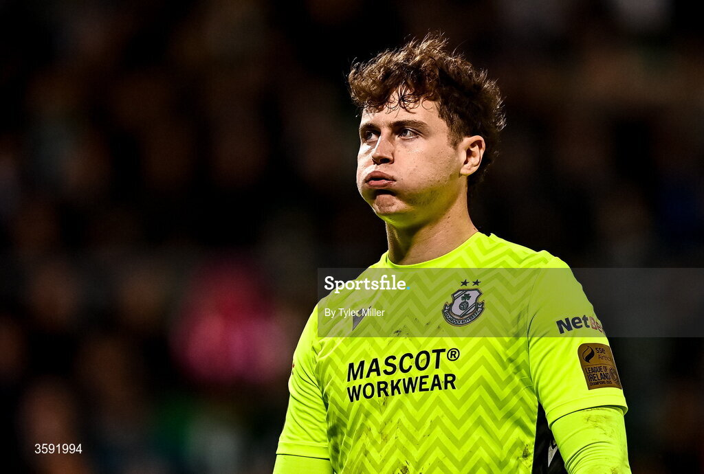 12 October 2026; Shamrock Rovers goalkeeper Ed McGinty reacts during the SSE Airtricity Men's Premier Division match between Shamrock Rovers and Bohemians at Tallaght Stadium in Dublin. Photo by Tyler Miller/Sportsfile