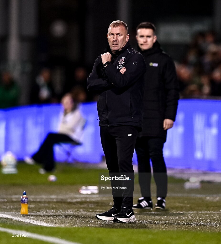 12 October 2026; Bohemians manager Alan Reynolds during the SSE Airtricity Men's Premier Division match between Shamrock Rovers and Bohemians at Tallaght Stadium in Dublin. Photo by Ben McShane/Sportsfile