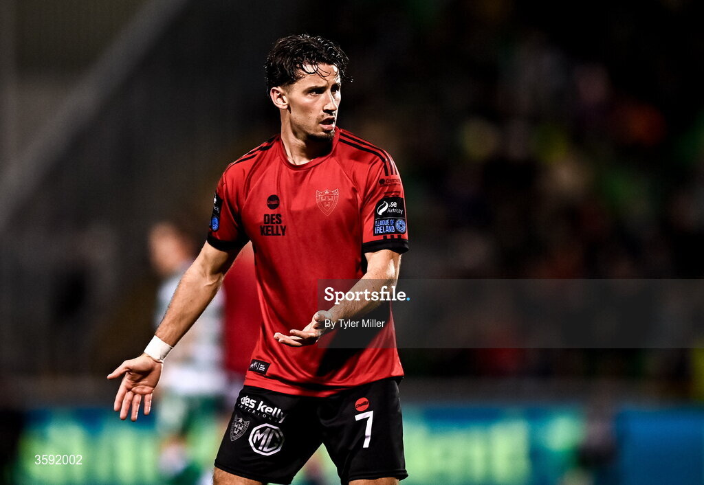 12 October 2026; Connor Parsons of Bohemians reacts during the SSE Airtricity Men's Premier Division match between Shamrock Rovers and Bohemians at Tallaght Stadium in Dublin. Photo by Tyler Miller/Sportsfile