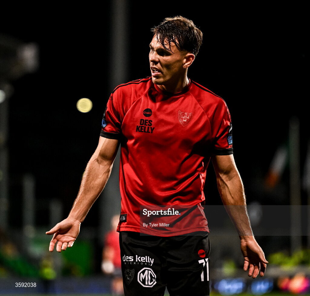 12 October 2026; Dayle Rooney of Bohemians reacts during the SSE Airtricity Men's Premier Division match between Shamrock Rovers and Bohemians at Tallaght Stadium in Dublin. Photo by Tyler Miller/Sportsfile