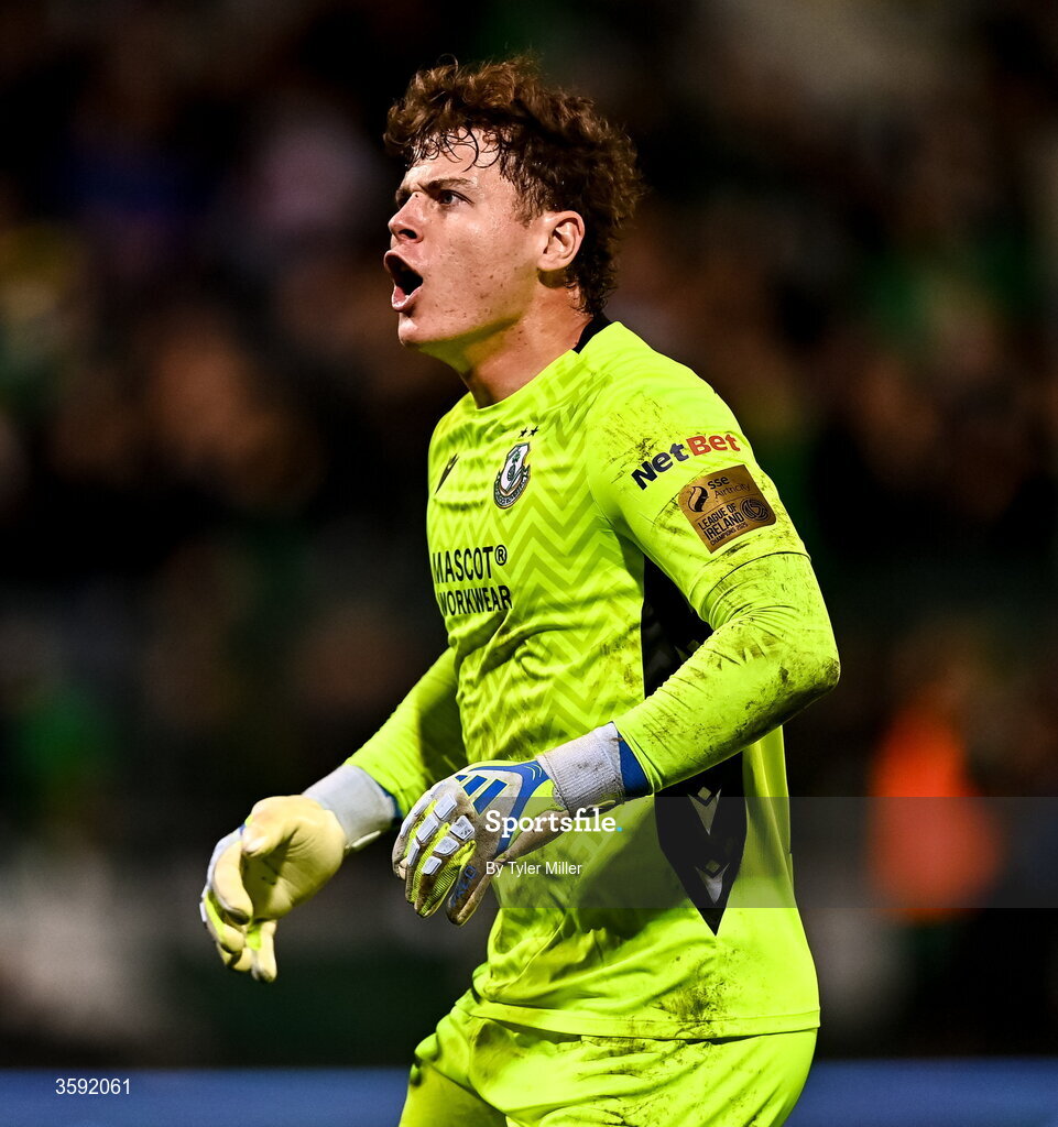 12 October 2026; Shamrock Rovers goalkeeper Ed McGinty celebrates after the SSE Airtricity Men's Premier Division match between Shamrock Rovers and Bohemians at Tallaght Stadium in Dublin. Photo by Tyler Miller/Sportsfile