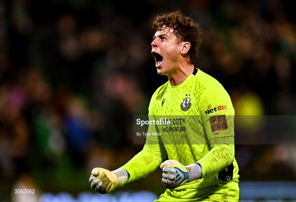 12 October 2026; Shamrock Rovers goalkeeper Ed McGinty celebrates after the SSE Airtricity Men's Premier Division match between Shamrock Rovers and Bohemians at Tallaght Stadium in Dublin. Photo by Tyler Miller/Sportsfile