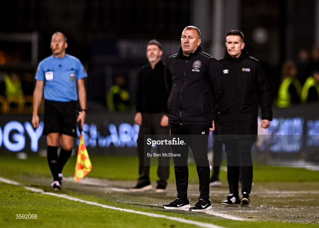 12 October 2026; Bohemians manager Alan Reynolds during the SSE Airtricity Men's Premier Division match between Shamrock Rovers and Bohemians at Tallaght Stadium in Dublin. Photo by Ben McShane/Sportsfile