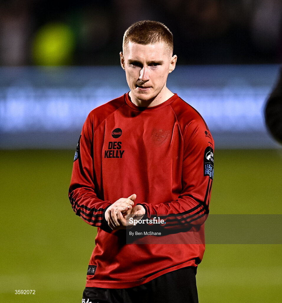 12 October 2026; Ross Tierney of Bohemians acknowledges his side's supporters after the SSE Airtricity Men's Premier Division match between Shamrock Rovers and Bohemians at Tallaght Stadium in Dublin. Photo by Ben McShane/Sportsfile