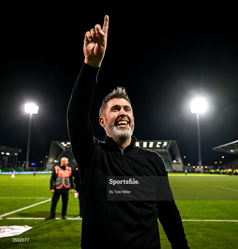 12 October 2026; Shamrock Rovers manager Stephen Bradley celebrates after the SSE Airtricity Men's Premier Division match between Shamrock Rovers and Bohemians at Tallaght Stadium in Dublin. Photo by Tyler Miller/Sportsfile