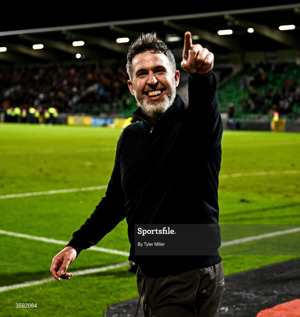 12 October 2026; Shamrock Rovers manager Stephen Bradley celebrates after the SSE Airtricity Men's Premier Division match between Shamrock Rovers and Bohemians at Tallaght Stadium in Dublin. Photo by Tyler Miller/Sportsfile