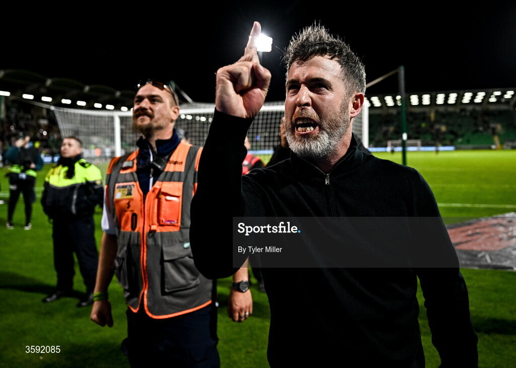 12 October 2026; Shamrock Rovers manager Stephen Bradley celebrates after the SSE Airtricity Men's Premier Division match between Shamrock Rovers and Bohemians at Tallaght Stadium in Dublin. Photo by Tyler Miller/Sportsfile