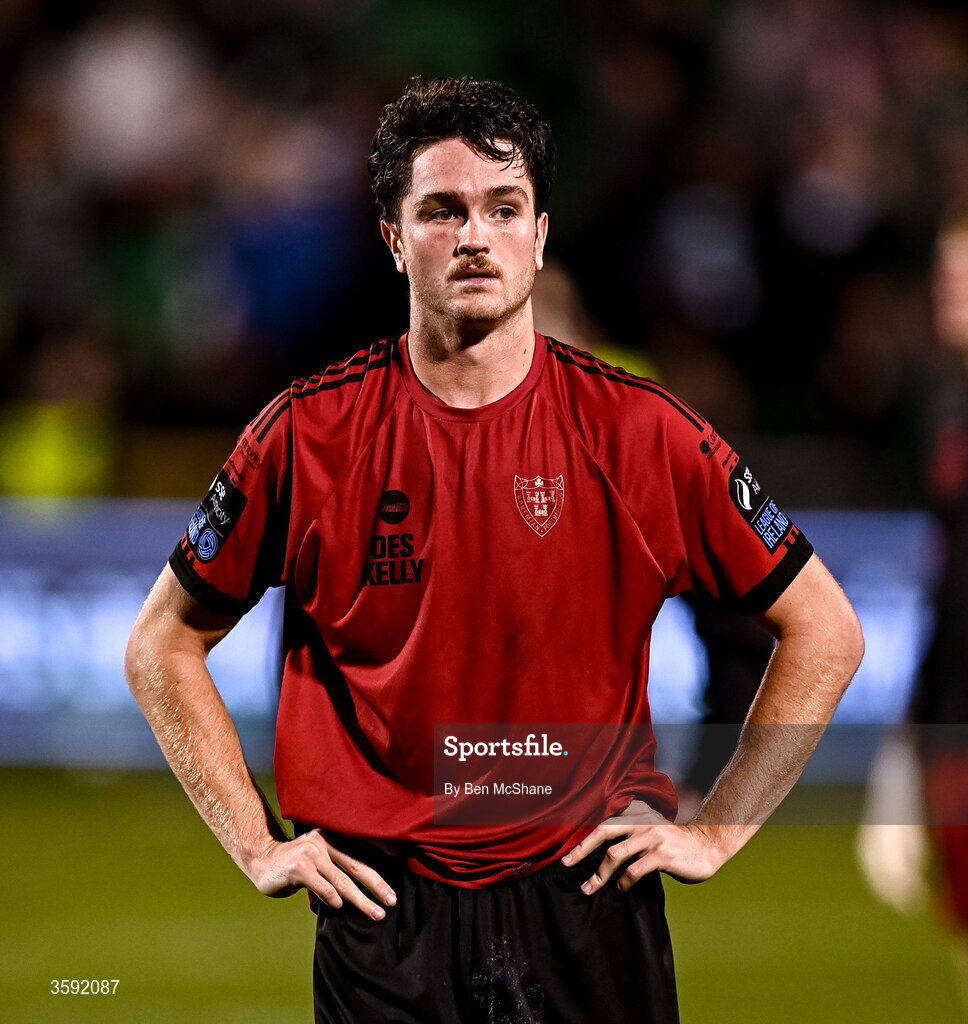 12 October 2026; Patrick Hickey of Bohemians reacts after the SSE Airtricity Men's Premier Division match between Shamrock Rovers and Bohemians at Tallaght Stadium in Dublin. Photo by Ben McShane/Sportsfile