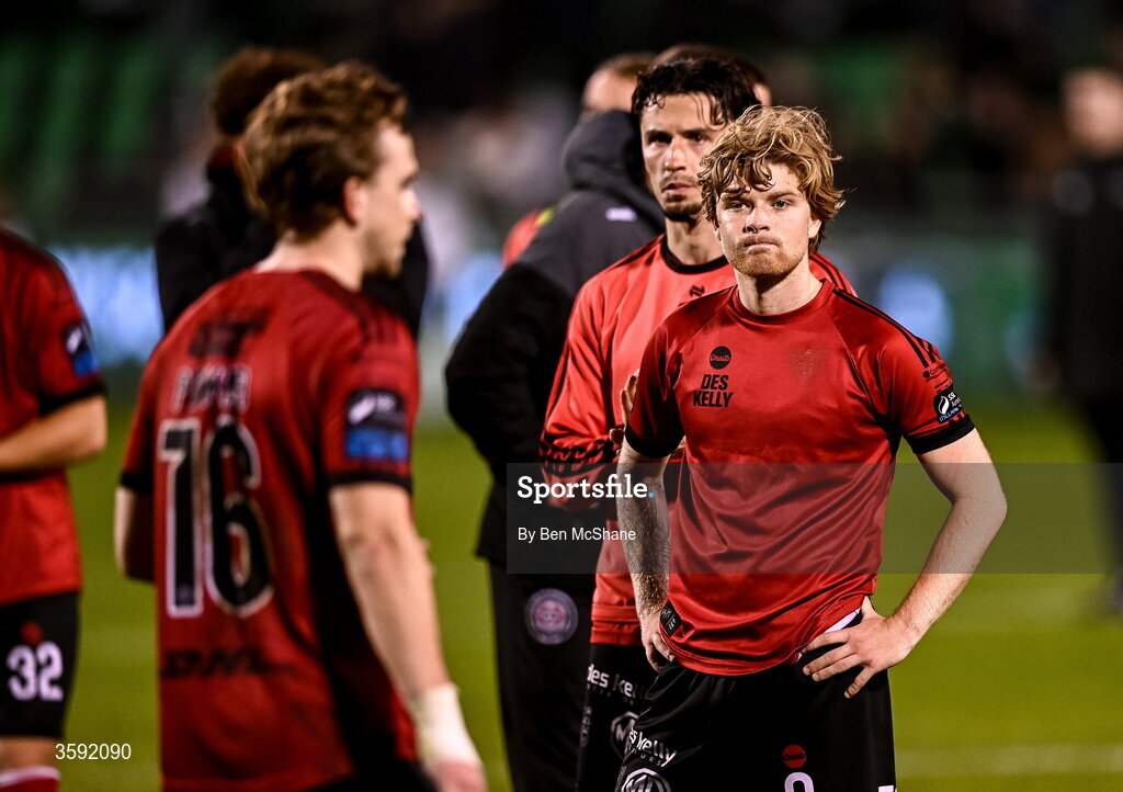 12 October 2026; Harry Vaughan of Bohemians reacts after the SSE Airtricity Men's Premier Division match between Shamrock Rovers and Bohemians at Tallaght Stadium in Dublin. Photo by Ben McShane/Sportsfile