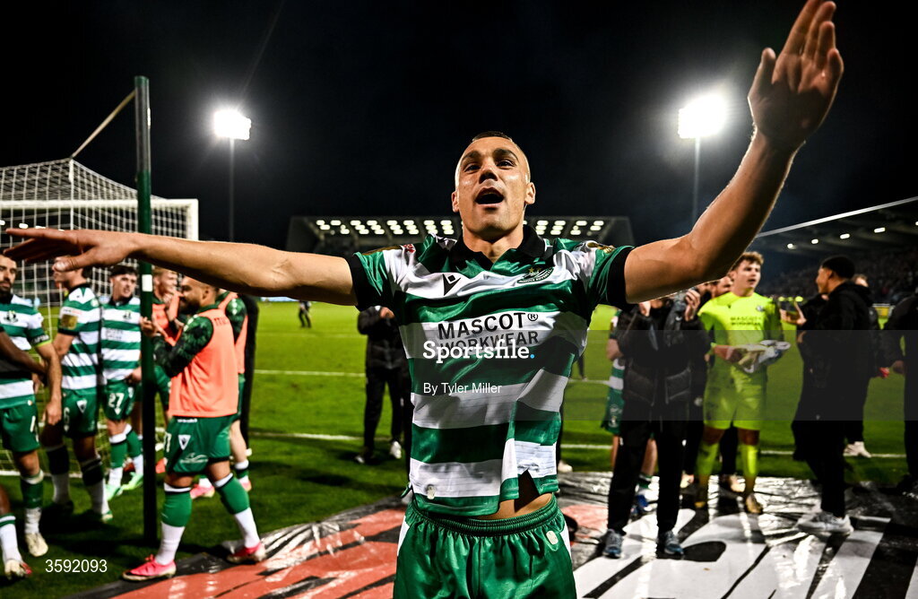 12 October 2026; Graham Burke of Shamrock Rovers celebrates after the SSE Airtricity Men's Premier Division match between Shamrock Rovers and Bohemians at Tallaght Stadium in Dublin. Photo by Tyler Miller/Sportsfile