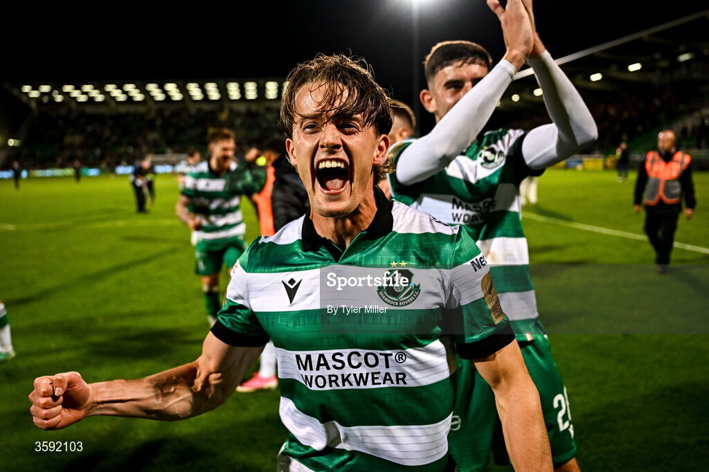 12 October 2026; John McGovern of Shamrock Rovers celebrates after the SSE Airtricity Men's Premier Division match between Shamrock Rovers and Bohemians at Tallaght Stadium in Dublin. Photo by Tyler Miller/Sportsfile