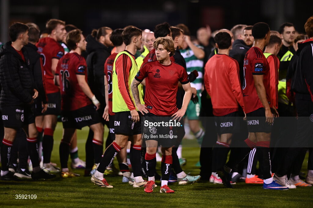 12 October 2026; Harry Vaughan of Bohemians reacts after the SSE Airtricity Men's Premier Division match between Shamrock Rovers and Bohemians at Tallaght Stadium in Dublin. Photo by Ben McShane/Sportsfile