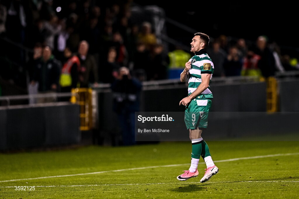 12 October 2026; Aaron Greene of Shamrock Rovers celebrates after the SSE Airtricity Men's Premier Division match between Shamrock Rovers and Bohemians at Tallaght Stadium in Dublin. Photo by Ben McShane/Sportsfile