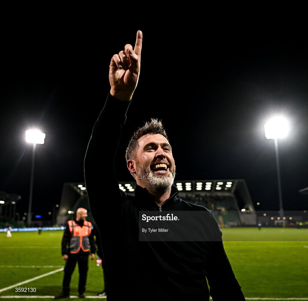 12 October 2026; Shamrock Rovers manager Stephen Bradley celebrates after the SSE Airtricity Men's Premier Division match between Shamrock Rovers and Bohemians at Tallaght Stadium in Dublin. Photo by Tyler Miller/Sportsfile