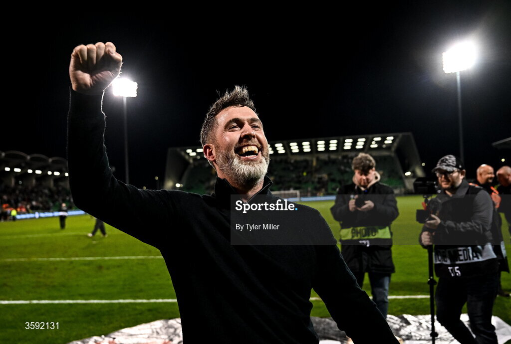12 October 2026; Shamrock Rovers manager Stephen Bradley celebrates after the SSE Airtricity Men's Premier Division match between Shamrock Rovers and Bohemians at Tallaght Stadium in Dublin. Photo by Tyler Miller/Sportsfile