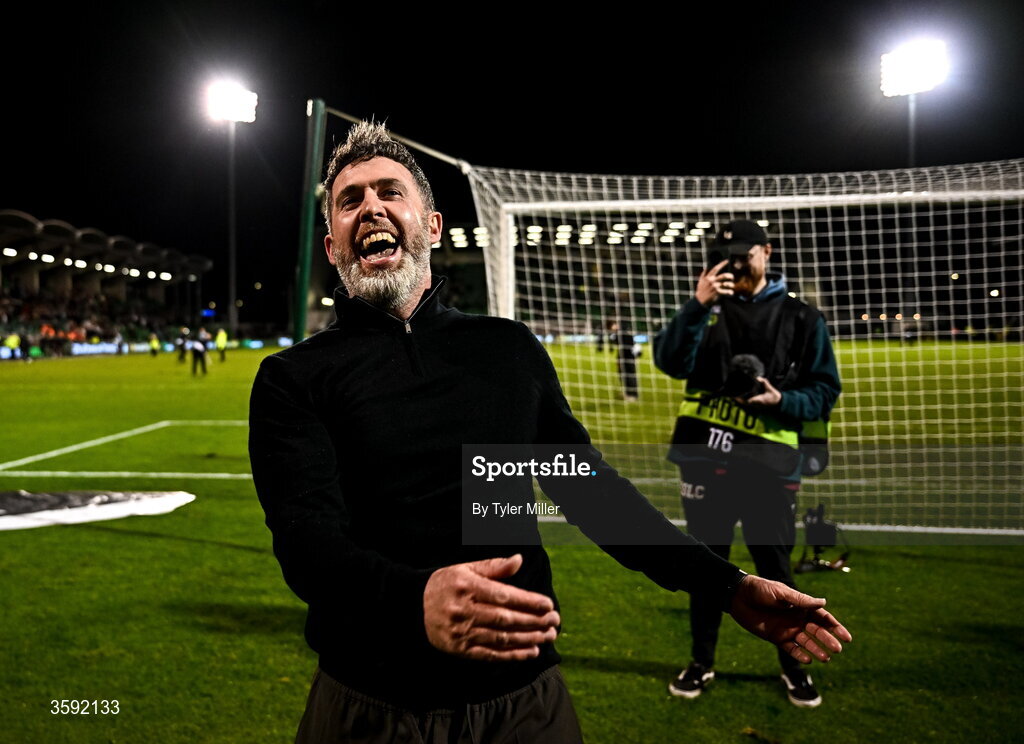 12 October 2026; Shamrock Rovers manager Stephen Bradley celebrates after the SSE Airtricity Men's Premier Division match between Shamrock Rovers and Bohemians at Tallaght Stadium in Dublin. Photo by Tyler Miller/Sportsfile