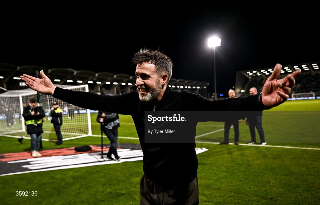 12 October 2026; Shamrock Rovers manager Stephen Bradley celebrates after the SSE Airtricity Men's Premier Division match between Shamrock Rovers and Bohemians at Tallaght Stadium in Dublin. Photo by Tyler Miller/Sportsfile