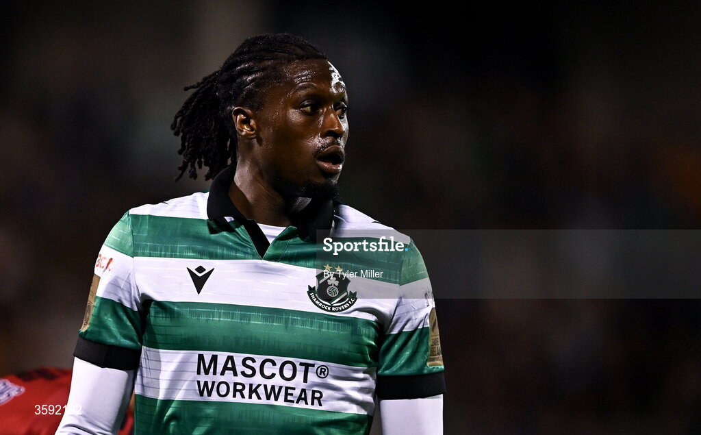 12 October 2026; Tunmise Sobowale of Shamrock Rovers during the SSE Airtricity Men's Premier Division match between Shamrock Rovers and Bohemians at Tallaght Stadium in Dublin. Photo by Tyler Miller/Sportsfile