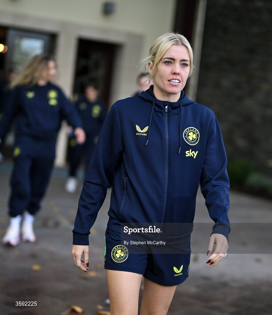 13 October 2026; Republic of Ireland's Denise O’Sullivan during a pre-match team walk near their hotel before the 2027 FIFA Women’s World Cup qualifying round 1 play-off second leg match between Republic of Ireland and Kazakhstan at SuperValu Páirc Uí Chaoimh in Cork. Photo by Stephen McCarthy/Sportsfile