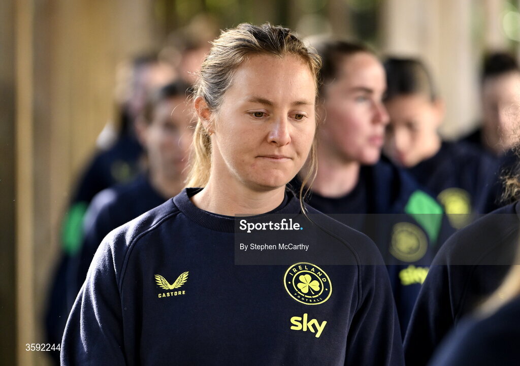 13 October 2026; Republic of Ireland's Kyra Carusa during a pre-match team walk near their hotel before the 2027 FIFA Women’s World Cup qualifying round 1 play-off second leg match between Republic of Ireland and Kazakhstan at SuperValu Páirc Uí Chaoimh in Cork. Photo by Stephen McCarthy/Sportsfile