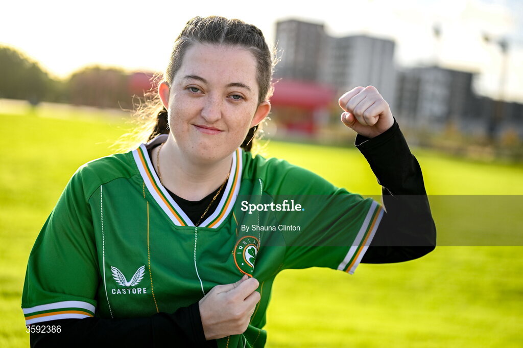 13 October 2026; Republic of Ireland supporter Natalie Gannon, from Dublin, before the 2027 FIFA Women’s World Cup qualifying round 1 play-off second leg match between the Republic of Ireland and Kazakhstan at Páirc Uí Chaoimh in Cork. Photo by Shauna Clinton/Sportsfile