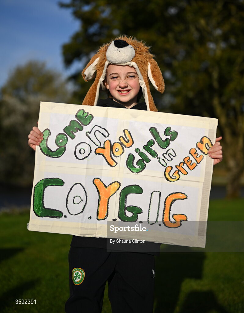13 October 2026; Republic of Ireland supporter Carleigh Barrett, from Limerick, before the 2027 FIFA Women’s World Cup qualifying round 1 play-off second leg match between the Republic of Ireland and Kazakhstan at Páirc Uí Chaoimh in Cork. Photo by Shauna Clinton/Sportsfile