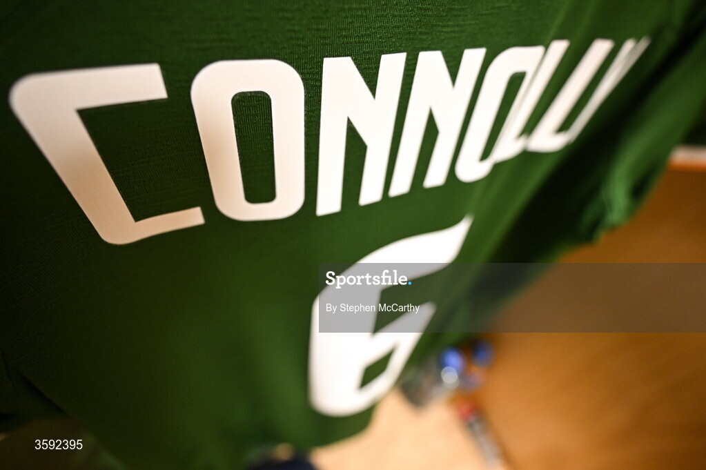 13 October 2026; The jersey of Megan Connolly of Republic of Ireland is seen in the dressing room before the 2027 FIFA Women’s World Cup qualifying round 1 play-off second leg match between Republic of Ireland and Kazakhstan at SuperValu Páirc Uí Chaoimh in Cork. Photo by Stephen McCarthy/Sportsfile