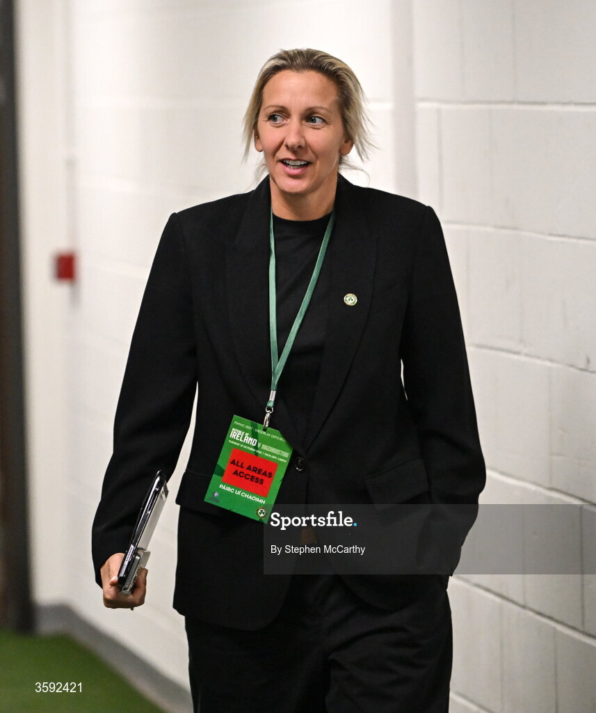 13 October 2026; Republic of Ireland head coach Carla Ward before the 2027 FIFA Women’s World Cup qualifying round 1 play-off second leg match between Republic of Ireland and Kazakhstan at SuperValu Páirc Uí Chaoimh in Cork. Photo by Stephen McCarthy/Sportsfile