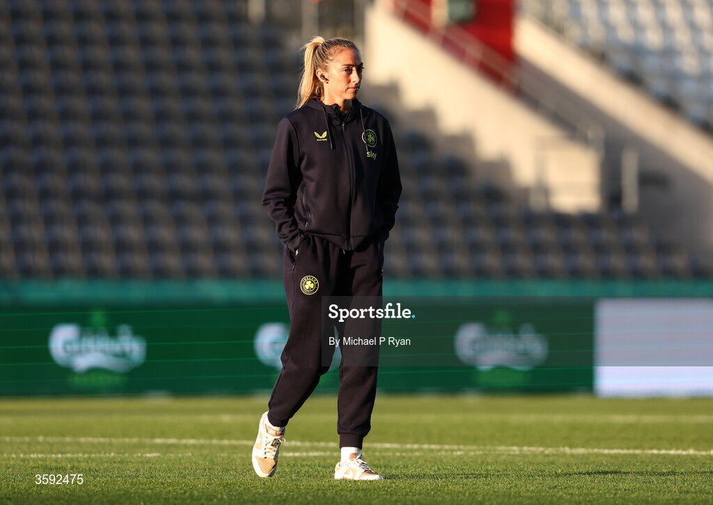13 October 2026; Megan Connolly of Republic of Ireland walks the pitch before the 2027 FIFA Women’s World Cup qualifying round 1 play-off second leg match between Republic of Ireland and Kazakhstan at SuperValu Páirc Uí Chaoimh in Cork. Photo by Michael P Ryan/Sportsfile