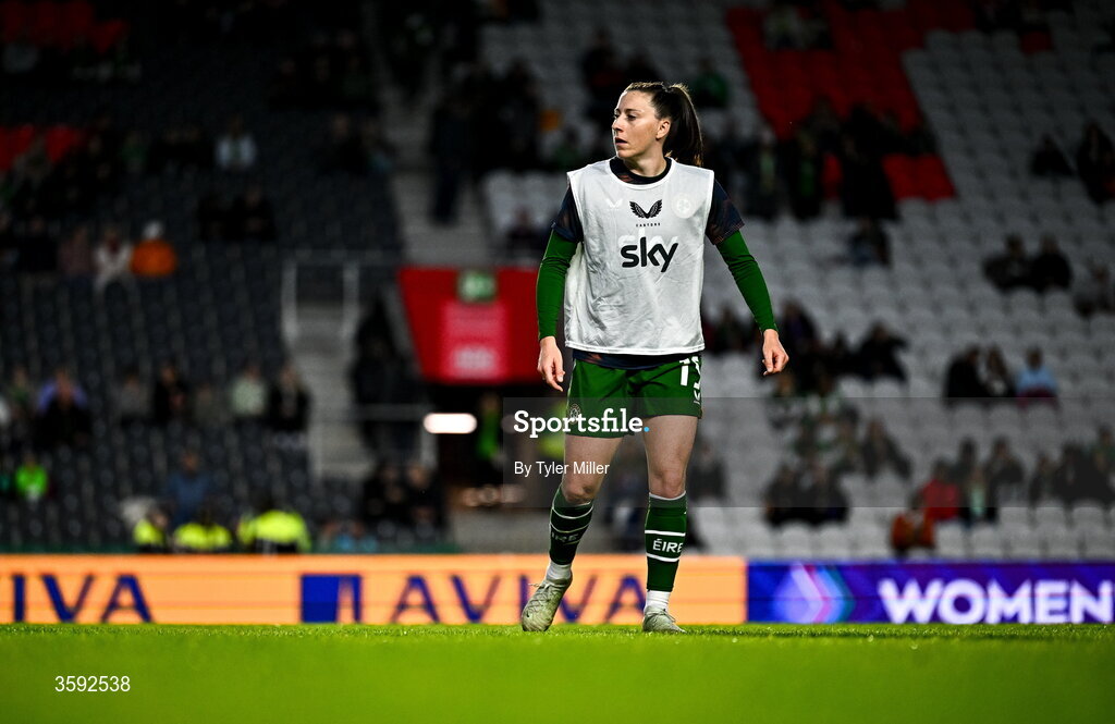 13 October 2026; Lucy Quinn of Republic of Ireland before the 2027 FIFA Women’s World Cup qualifying round 1 play-off second leg match between the Republic of Ireland and Kazakhstan at Páirc Uí Chaoimh in Cork. Photo by Tyler Miller/Sportsfile