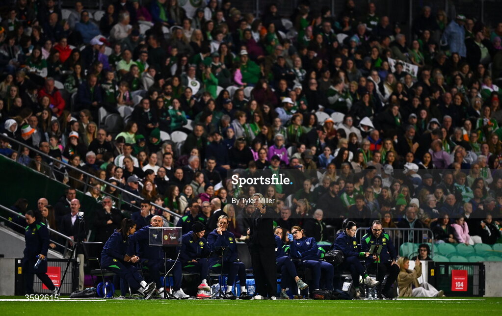 13 October 2026; Republic of Ireland head coach Carla Ward during the 2027 FIFA Women’s World Cup qualifying round 1 play-off second leg match between the Republic of Ireland and Kazakhstan at Páirc Uí Chaoimh in Cork. Photo by Tyler Miller/Sportsfile