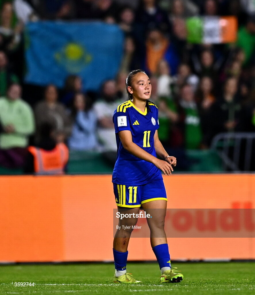 13 October 2026; Kazyna Norbayeva of Kazakhstan after the 2027 FIFA Women’s World Cup qualifying round 1 play-off second leg match between the Republic of Ireland and Kazakhstan at Páirc Uí Chaoimh in Cork. Photo by Tyler Miller/Sportsfile