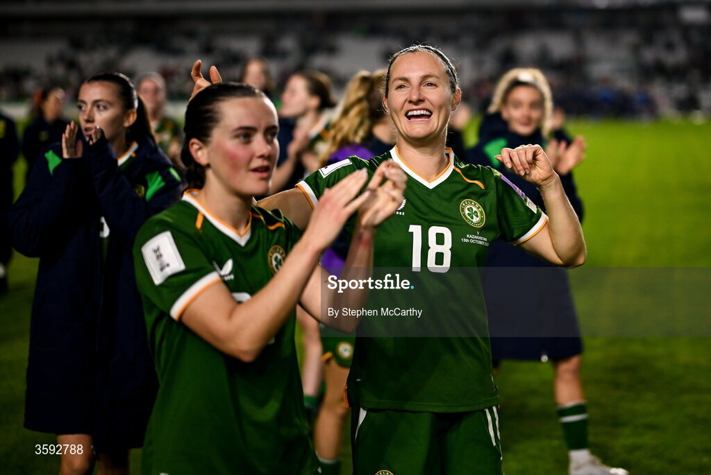 13 October 2026; Kyra Carusa of Republic of Ireland after the 2027 FIFA Women’s World Cup qualifying round 1 play-off second leg match between Republic of Ireland and Kazakhstan at SuperValu Páirc Uí Chaoimh in Cork. Photo by Stephen McCarthy/Sportsfile