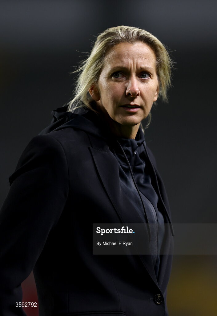 13 October 2026; Republic of Ireland head coach Carla Ward during the 2027 FIFA Women’s World Cup qualifying round 1 play-off second leg match between Republic of Ireland and Kazakhstan at SuperValu Páirc Uí Chaoimh in Cork. Photo by Michael P Ryan/Sportsfile