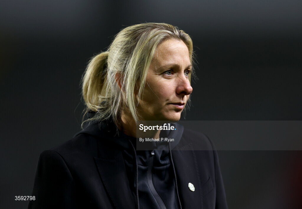 13 October 2026; Republic of Ireland head coach Carla Ward during the 2027 FIFA Women’s World Cup qualifying round 1 play-off second leg match between Republic of Ireland and Kazakhstan at SuperValu Páirc Uí Chaoimh in Cork. Photo by Michael P Ryan/Sportsfile