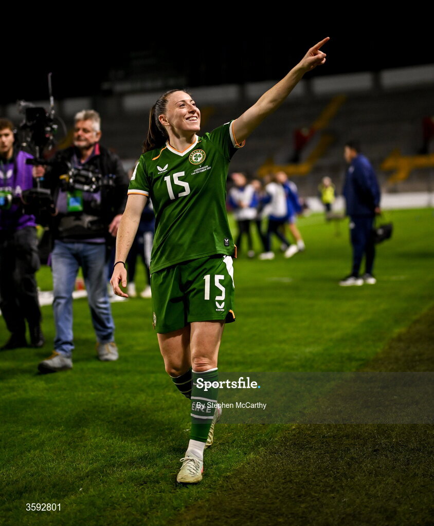 13 October 2026; Lucy Quinn of Republic of Ireland after the 2027 FIFA Women’s World Cup qualifying round 1 play-off second leg match between Republic of Ireland and Kazakhstan at SuperValu Páirc Uí Chaoimh in Cork. Photo by Stephen McCarthy/Sportsfile