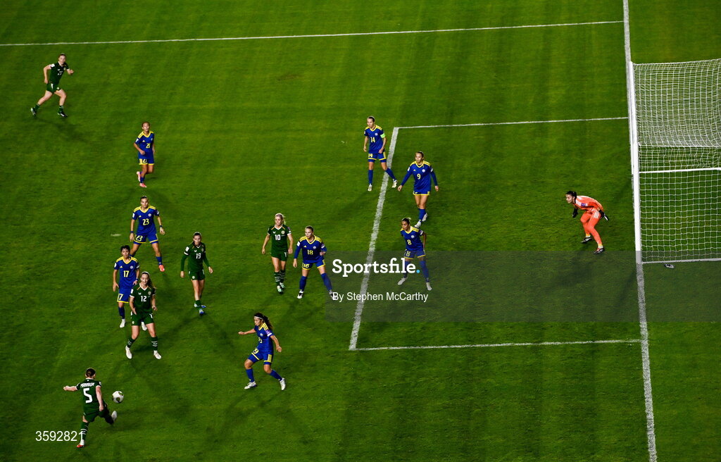 13 October 2026; Aoife Mannion of Republic of Ireland, 5, during the 2027 FIFA Women’s World Cup qualifying round 1 play-off second leg match between Republic of Ireland and Kazakhstan at SuperValu Páirc Uí Chaoimh in Cork. Photo by Stephen McCarthy/Sportsfile