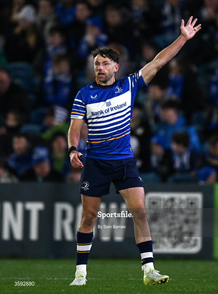 10 October 2026; Hugo Keenan of Leinster during the United Rugby Championship match between Leinster and Cardiff at the Laya Arena in Dublin. Photo by Sam Barnes/Sportsfile